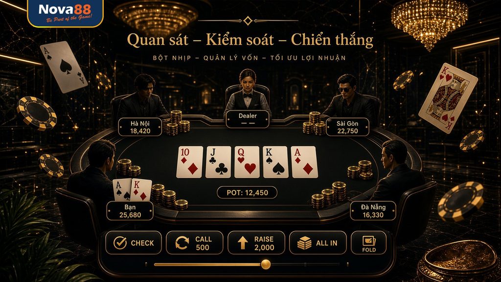 Game poker trực tuyến tại sảnh casino Nova88 Poker tại casino Nova88 đòi hỏi quan sát tình huống và quản lý vốn.